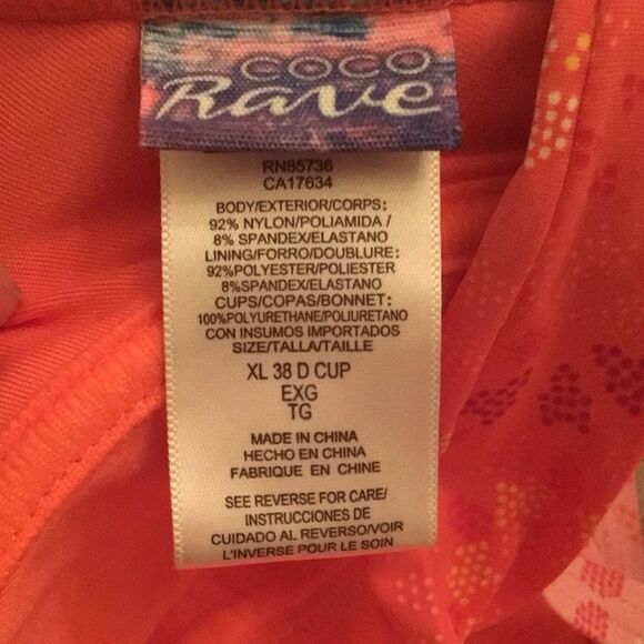 Coco Rave Sparkly Medallion Underwire Bralette Swim Top Coral XL 38 D Cup - Picture 5 of 5
